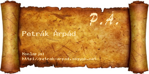 Petrák Árpád névjegykártya
